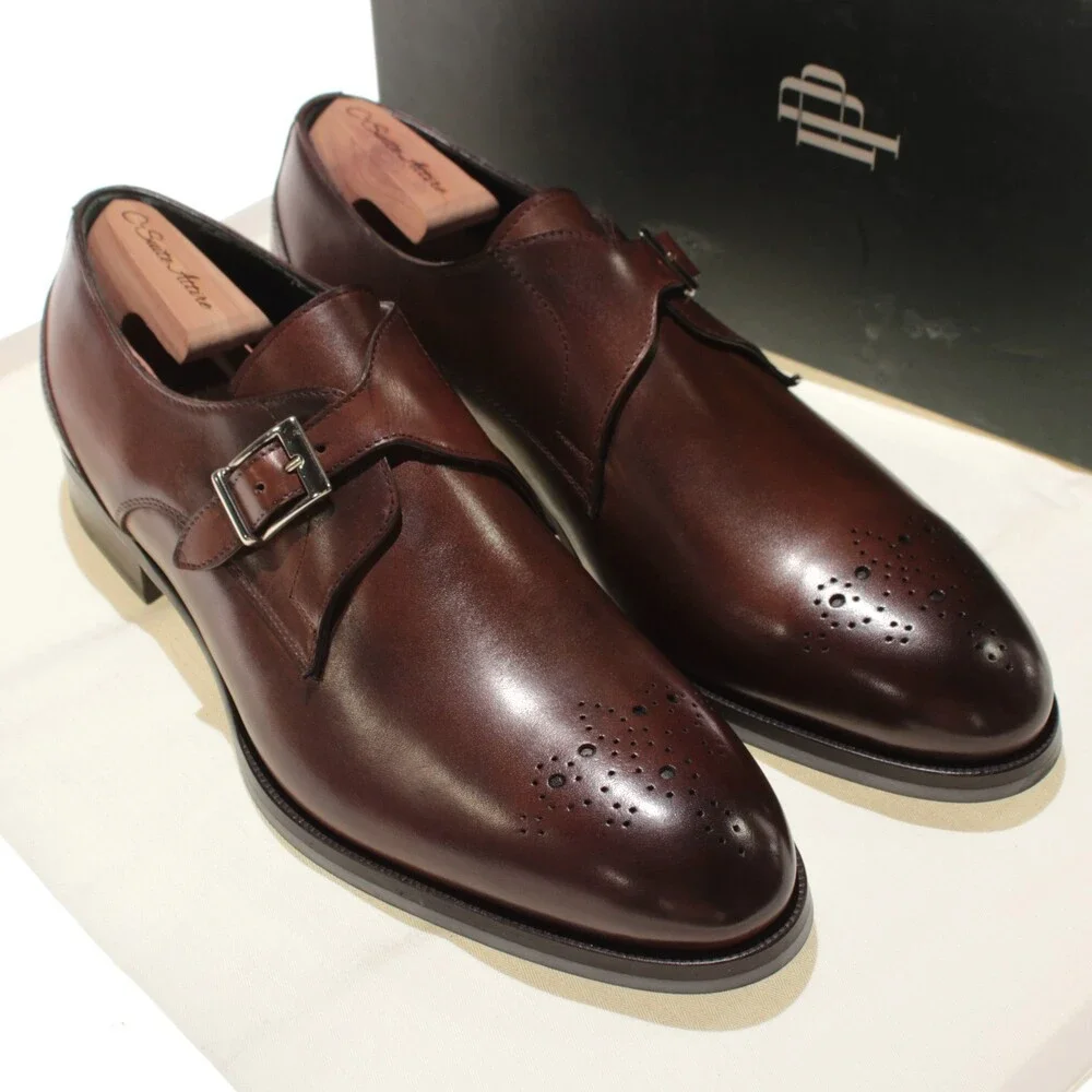 Pastori NWB Single Monk Strap Dress Shoes Size 10 US in Brown Leather